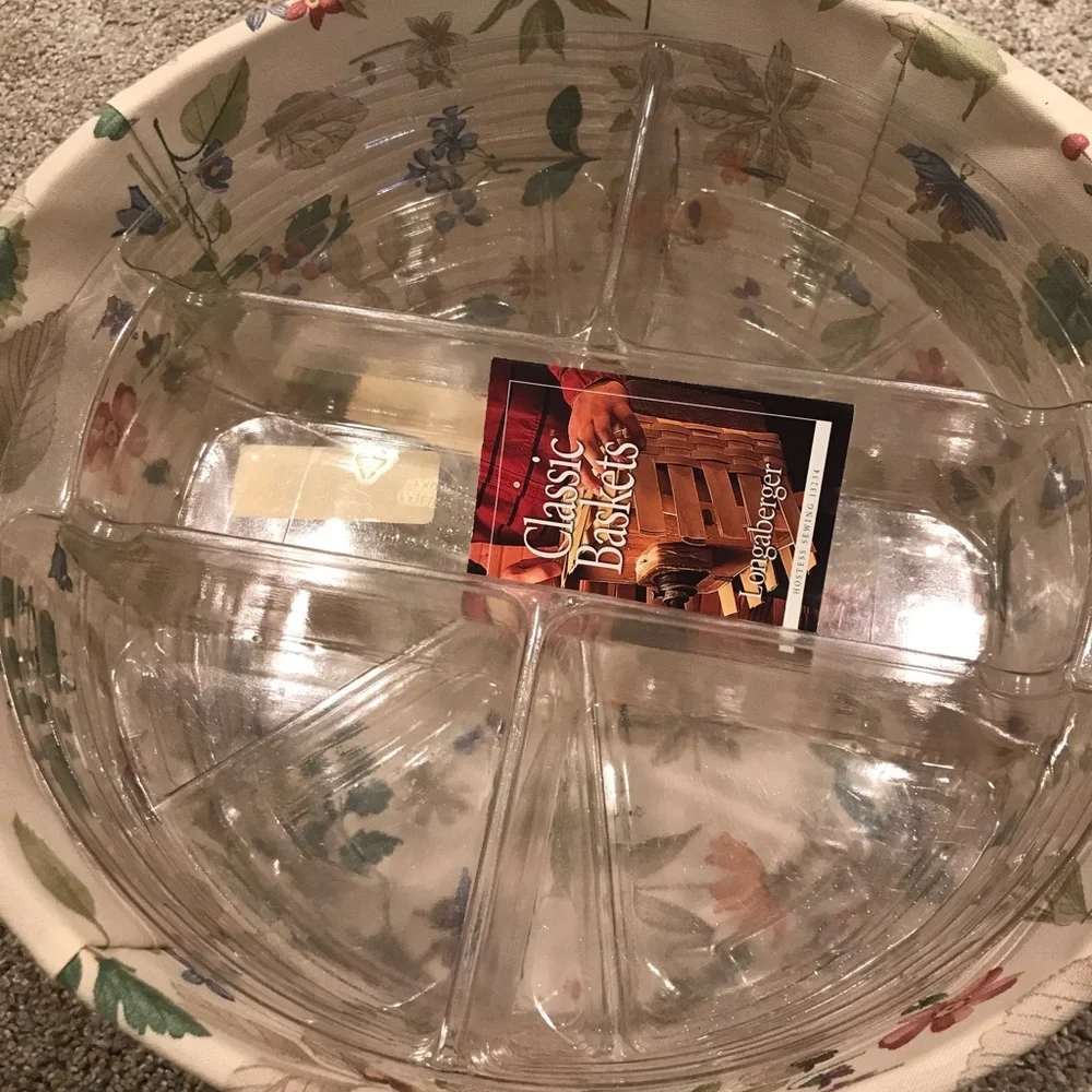 Longaberger Large Round Brown Basket with Floral Liner and Lid Three Tier